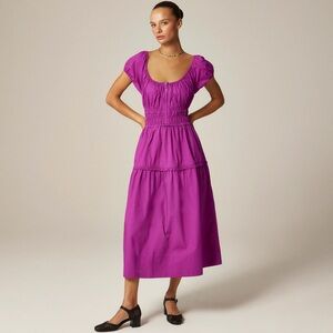 NWT J Crew Tiered Midi Dress in Cotton Poplin in Fuscia Berry Size Small